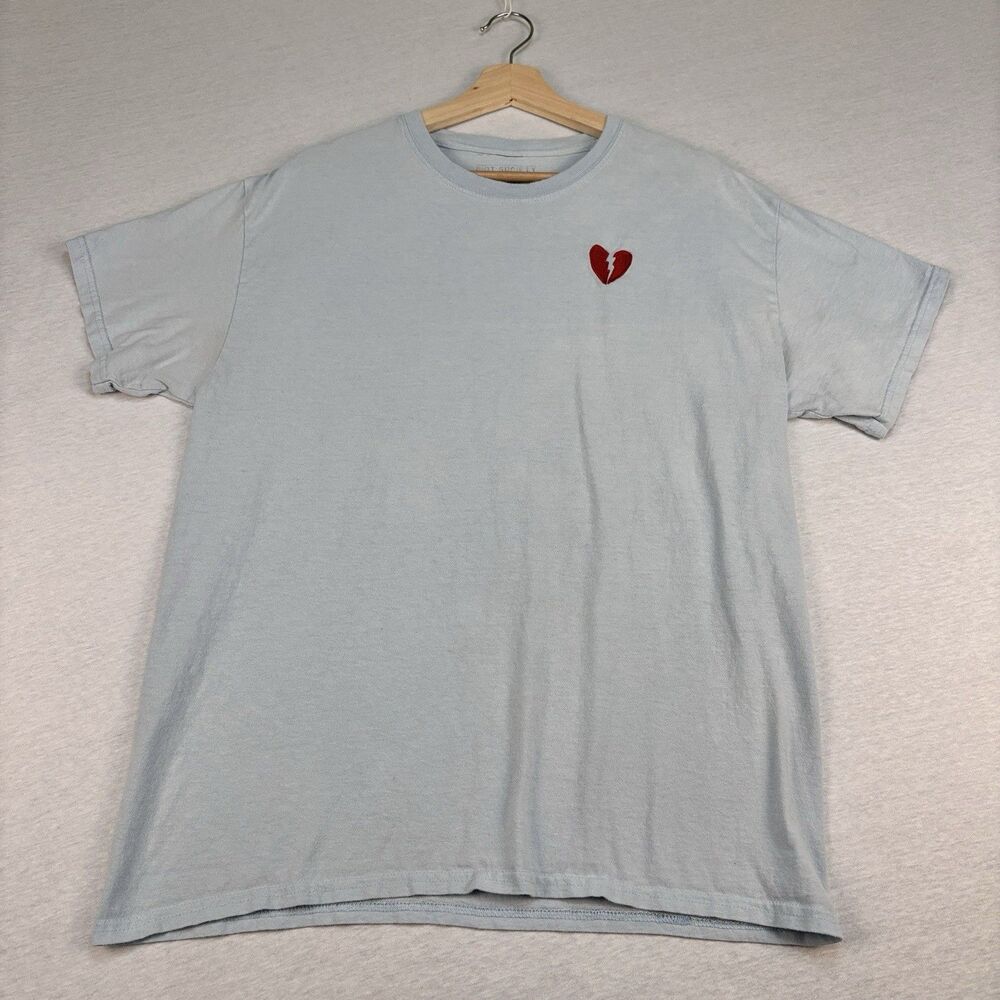 Riot Society T-Shirt L Light Blue Red Broken Heart Embroidered